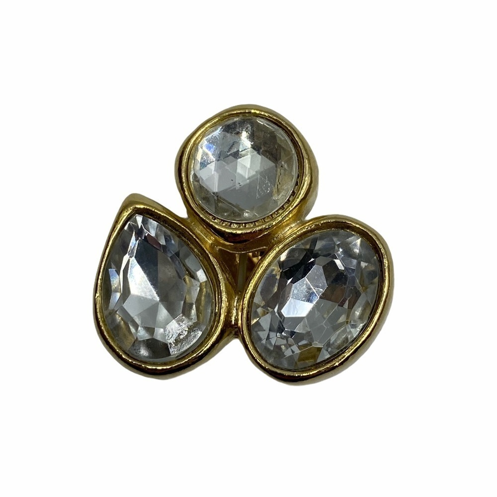 VINTAGE Faux Gold & Rhinestone Clip On Earrings - Picture 3 of 5